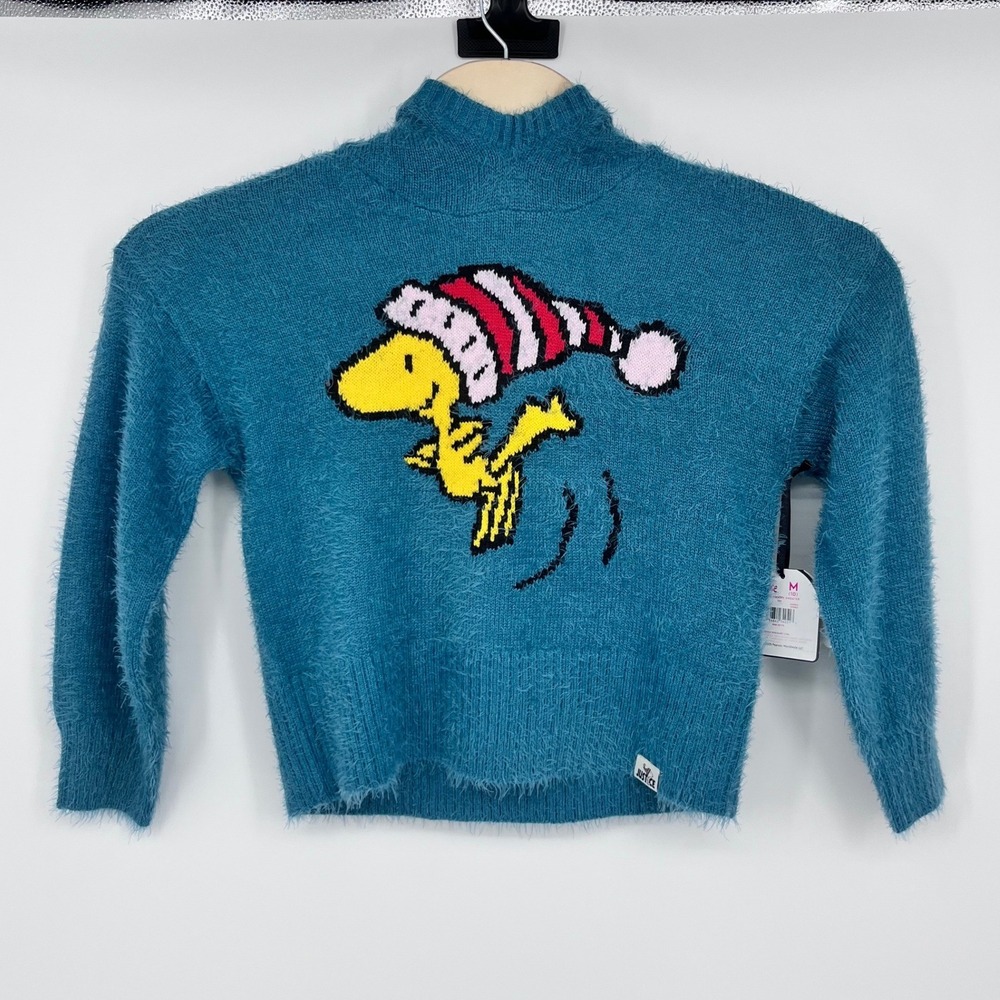 Justice Woodstock Peanuts Hoodie Sweater Kids Medium 10 Sea Blue Fuzzy Holiday